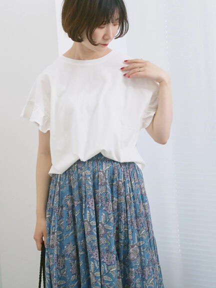 【USAコットン】フリルTシャツ（オフホワイト/ブラック/グリーン）｜Samansa Mos2 blue（サマンサモスモス ブルー）通販
