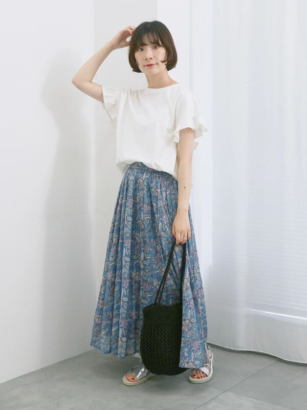 セール】 【USAコットン】フリルTシャツ（オフホワイト/ブラック