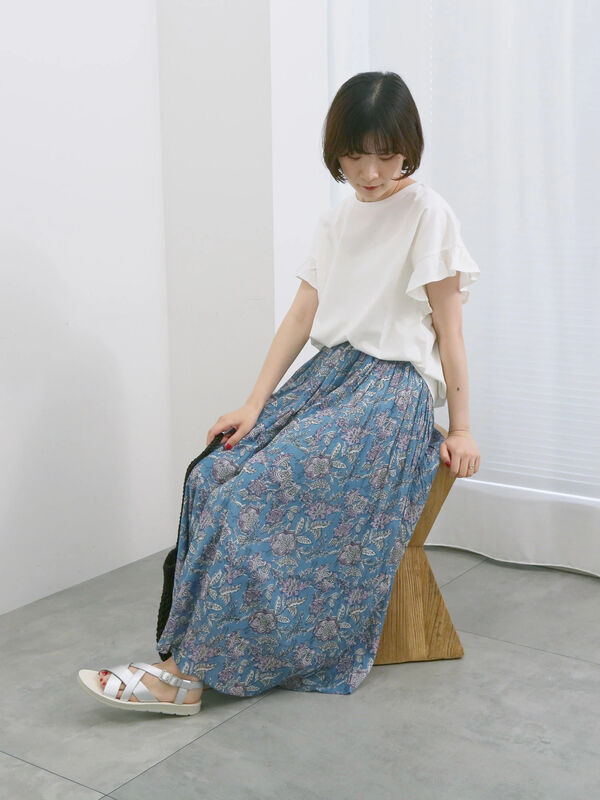 セール】 【USAコットン】フリルTシャツ（オフホワイト/ブラック