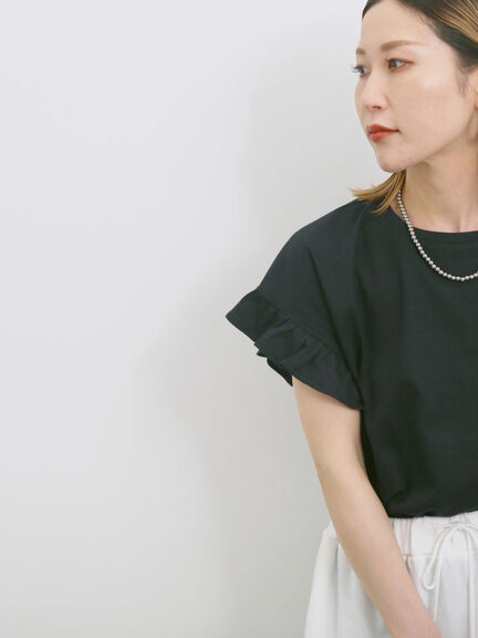 【USAコットン】フリルTシャツ（オフホワイト/ブラック/グリーン）｜Samansa Mos2 blue（サマンサモスモス ブルー）通販