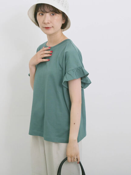 【USAコットン】フリルTシャツ（オフホワイト/ブラック/グリーン）｜Samansa Mos2 blue（サマンサモスモス ブルー）通販