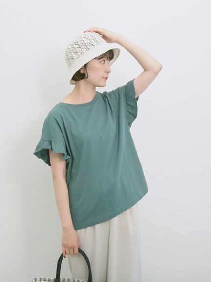 【USAコットン】フリルTシャツ（オフホワイト/ブラック/グリーン）｜Samansa Mos2 blue（サマンサモスモス ブルー）通販
