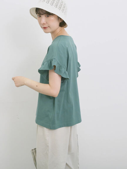 【USAコットン】フリルTシャツ（オフホワイト/ブラック/グリーン）｜Samansa Mos2 blue（サマンサモスモス ブルー）通販