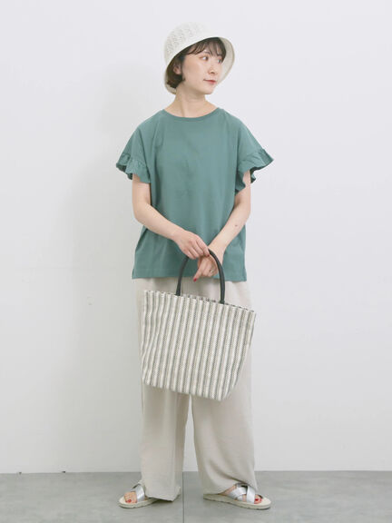 【USAコットン】フリルTシャツ（オフホワイト/ブラック/グリーン）｜Samansa Mos2 blue（サマンサモスモス ブルー）通販