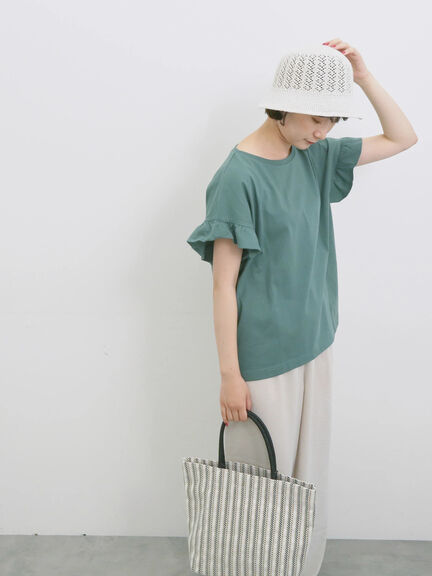 【USAコットン】フリルTシャツ（オフホワイト/ブラック/グリーン）｜Samansa Mos2 blue（サマンサモスモス ブルー）通販