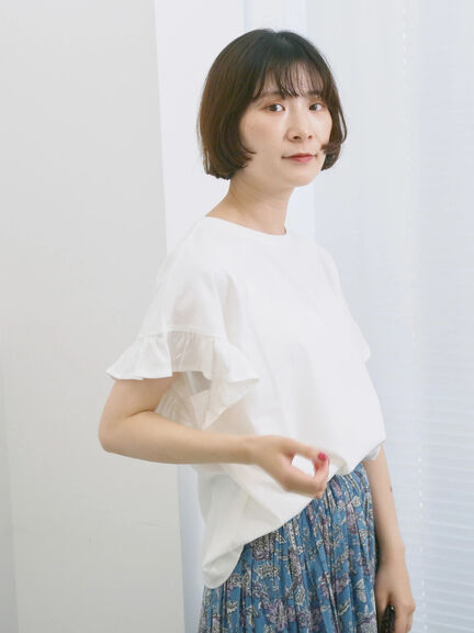 【USAコットン】フリルTシャツ（オフホワイト/ブラック/グリーン）｜Samansa Mos2 blue（サマンサモスモス ブルー）通販