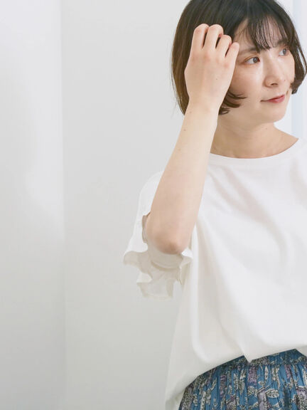 【USAコットン】フリルTシャツ（オフホワイト/ブラック/グリーン）｜Samansa Mos2 blue（サマンサモスモス ブルー）通販