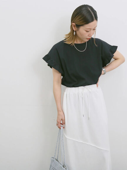 【USAコットン】フリルTシャツ（オフホワイト/ブラック/グリーン）｜Samansa Mos2 blue（サマンサモスモス ブルー）通販