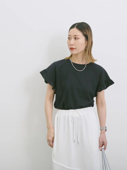 【USAコットン】フリルTシャツ（オフホワイト/ブラック/グリーン）｜Samansa Mos2 blue（サマンサモスモス ブルー）通販