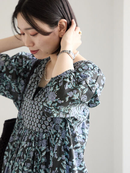 【Made in India】花柄ワンピース（チャコールグレー/ブルー/キナリ）｜Samansa Mos2 blue（サマンサモスモス ブルー）通販