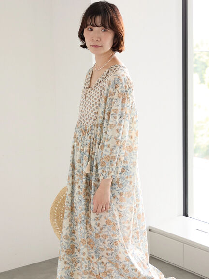 【Made in India】花柄ワンピース（チャコールグレー/ブルー/キナリ）｜Samansa Mos2 blue（サマンサモスモス ブルー）通販