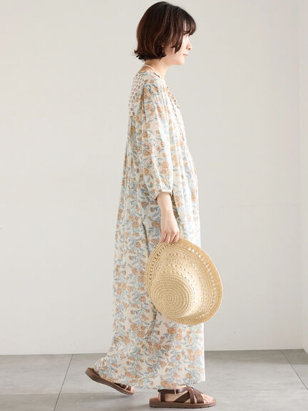 【Made in India】花柄ワンピース（チャコールグレー/ブルー/キナリ）｜Samansa Mos2 blue（サマンサモスモス ブルー）通販