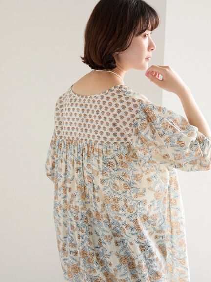 【Made in India】花柄ワンピース（チャコールグレー/ブルー/キナリ）｜Samansa Mos2 blue（サマンサモスモス ブルー）通販