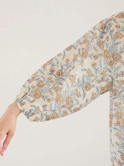 【Made in India】花柄ワンピース（チャコールグレー/ブルー/キナリ）｜Samansa Mos2 blue（サマンサモスモス ブルー）通販