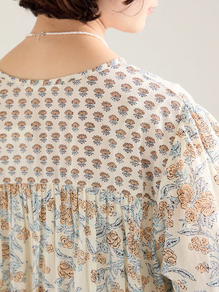 【Made in India】花柄ワンピース（チャコールグレー/ブルー/キナリ）｜Samansa Mos2 blue（サマンサモスモス ブルー）通販