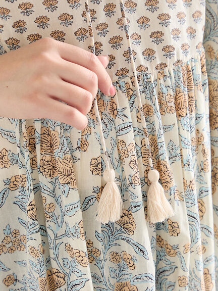 【Made in India】花柄ワンピース（チャコールグレー/ブルー/キナリ）｜Samansa Mos2 blue（サマンサモスモス ブルー）通販