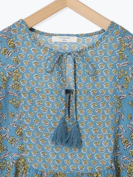 【Made in India】花柄ワンピース（チャコールグレー/ブルー/キナリ）｜Samansa Mos2 blue（サマンサモスモス ブルー）通販