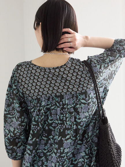 【Made in India】花柄ワンピース（チャコールグレー/ブルー/キナリ）｜Samansa Mos2 blue（サマンサモスモス ブルー）通販