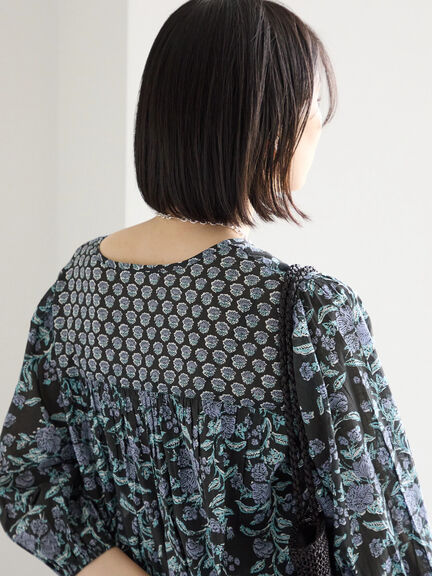 【Made in India】花柄ワンピース（チャコールグレー/ブルー/キナリ）｜Samansa Mos2 blue（サマンサモスモス ブルー）通販