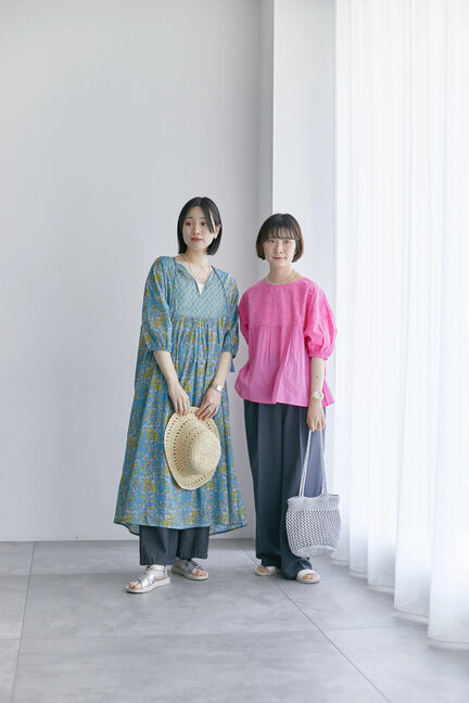 【Made in India】花柄ワンピース（チャコールグレー/ブルー/キナリ）｜Samansa Mos2 blue（サマンサモスモス ブルー）通販