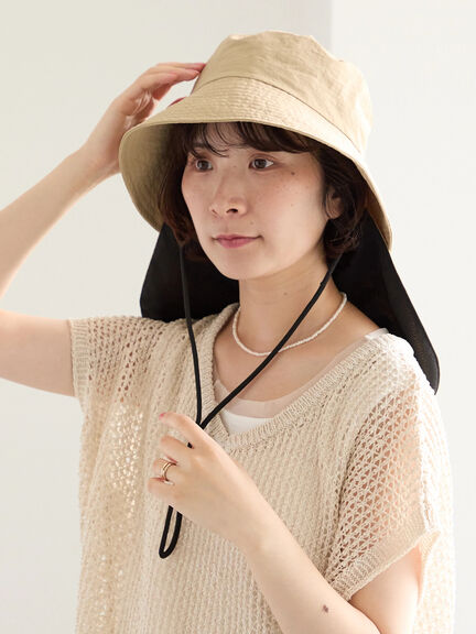 【接触冷感】ネックカバー付バケットハット（ブラック/ベージュ）｜Samansa Mos2 blue（サマンサモスモス ブルー）通販
