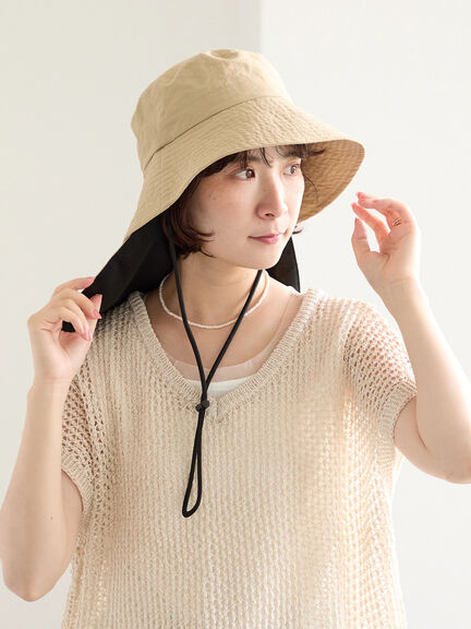 【接触冷感】ネックカバー付バケットハット（ブラック/ベージュ）｜Samansa Mos2 blue（サマンサモスモス ブルー）通販