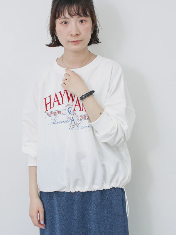 セール】 異素材切替リメイク風プルオーバー（オフホワイト