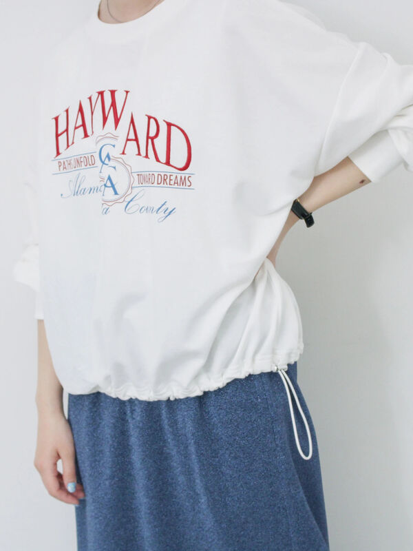 セール】 異素材切替リメイク風プルオーバー（オフホワイト