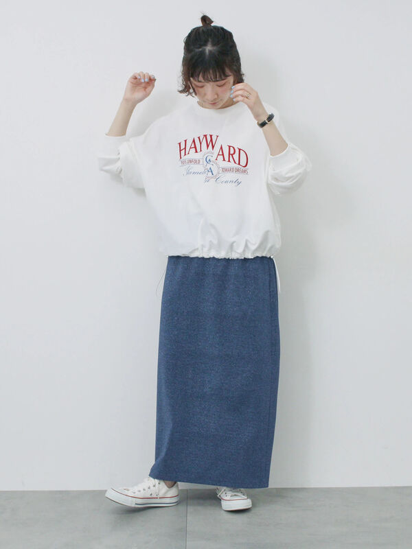 セール】 異素材切替リメイク風プルオーバー（オフホワイト