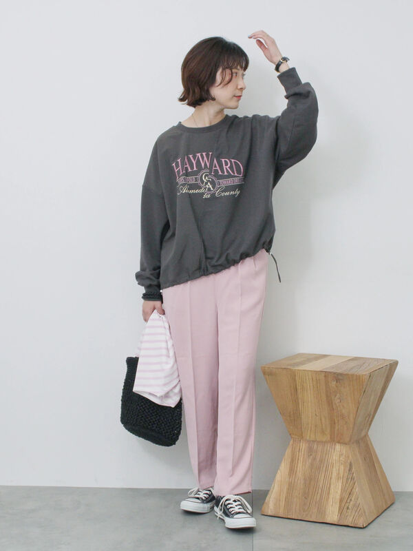 セール】 異素材切替リメイク風プルオーバー（オフホワイト