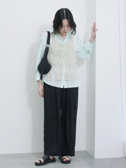 【接触冷感】タックワイドパンツ（ブラック/ピンク/ライトベージュ/ネイビー）｜Samansa Mos2 blue（サマンサモスモス ブルー）通販