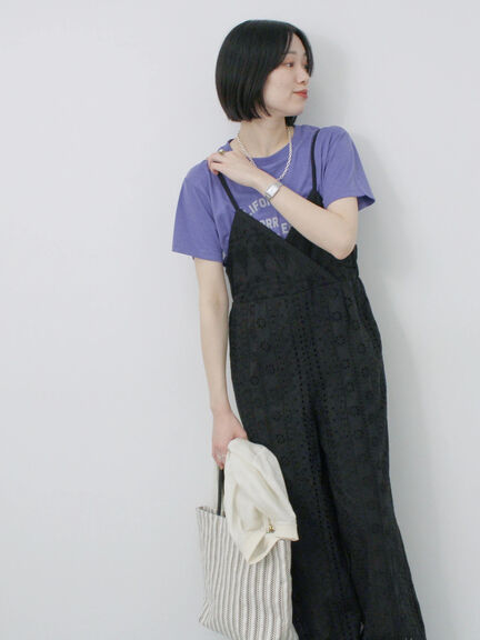 カットワークサロペット（オフホワイト/ブラック）｜Samansa Mos2 blue（サマンサモスモス ブルー）通販