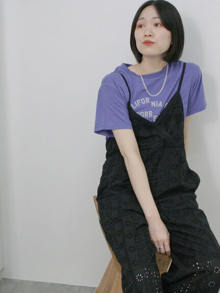 カットワークサロペット（オフホワイト/ブラック）｜Samansa Mos2 blue（サマンサモスモス ブルー）通販