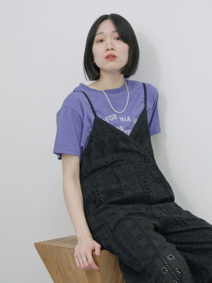 カットワークサロペット（オフホワイト/ブラック）｜Samansa Mos2 blue（サマンサモスモス ブルー）通販