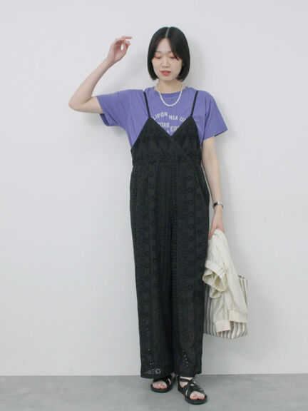 カットワークサロペット（オフホワイト/ブラック）｜Samansa Mos2 blue（サマンサモスモス ブルー）通販
