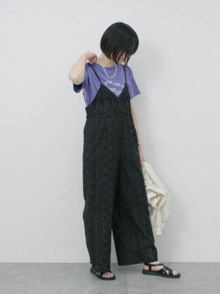 カットワークサロペット（オフホワイト/ブラック）｜Samansa Mos2 blue（サマンサモスモス ブルー）通販