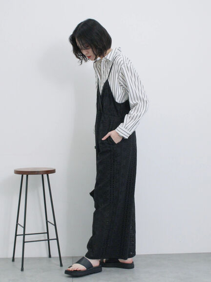 カットワークサロペット（オフホワイト/ブラック）｜Samansa Mos2 blue（サマンサモスモス ブルー）通販
