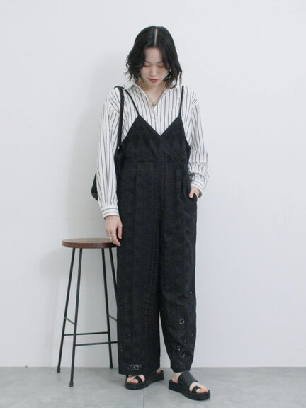 カットワークサロペット（オフホワイト/ブラック）｜Samansa Mos2 blue（サマンサモスモス ブルー）通販