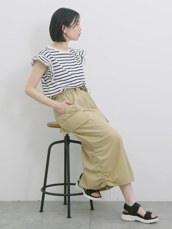 セール】 ナイロンカーゴスカート（ブラック/ベージュ/カーキ/ボトムス
