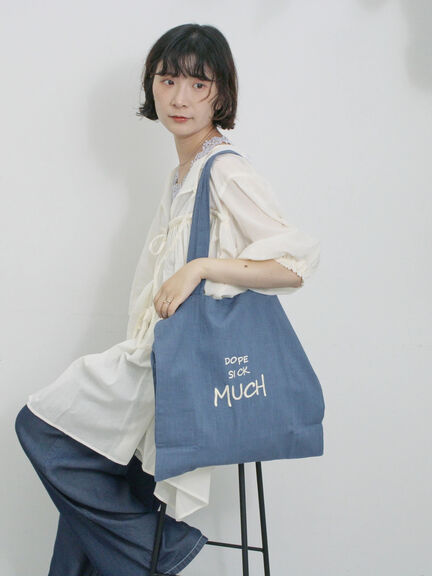 【Made in India】アソートロゴ刺繍トート（ピンク/オレンジ/サックスブルー/ブルー）｜Samansa Mos2 blue（サマンサモスモス ブルー）通販