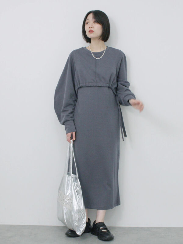 セール】 クロップドレイヤードワンピース（チャコールグレー/サックス