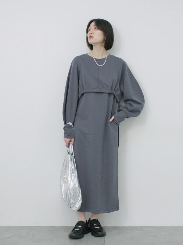 セール】 クロップドレイヤードワンピース（チャコールグレー/サックス