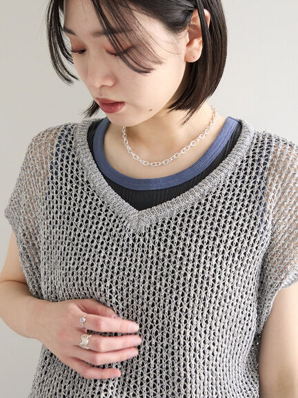 衿袖配色リブタンク（グレー/チャコールグレー/キナリ）｜Samansa Mos2 blue（サマンサモスモス ブルー）通販