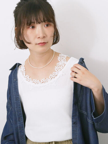 花レースタンク（オフホワイト/ブラック/サックスブルー）｜Samansa Mos2 blue（サマンサモスモス ブルー）通販