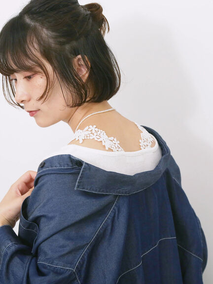 花レースタンク（オフホワイト/ブラック/サックスブルー）｜Samansa Mos2 blue（サマンサモスモス ブルー）通販