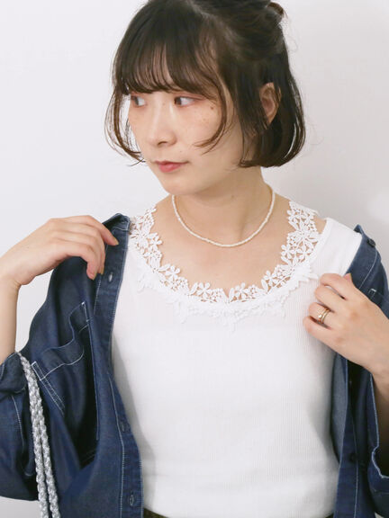 花レースタンク（オフホワイト/ブラック/サックスブルー）｜Samansa Mos2 blue（サマンサモスモス ブルー）通販