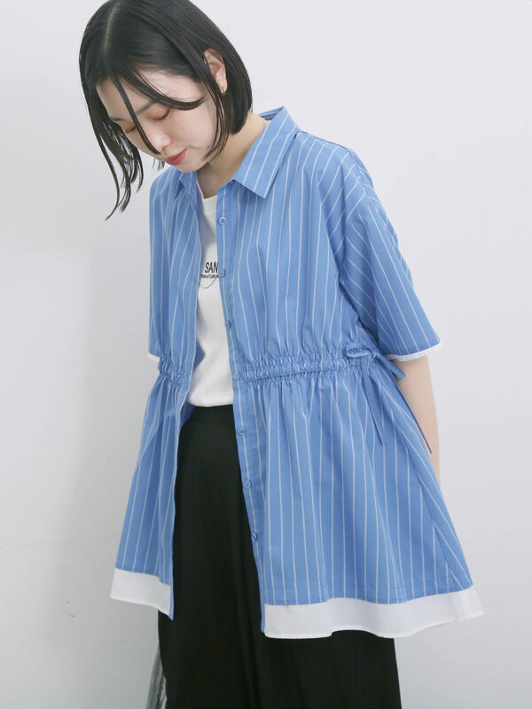 ストライプウエストシャーリングブラウス（ブルー）｜Samansa Mos2 blue（サマンサモスモス ブルー）通販
