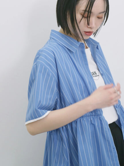 ストライプウエストシャーリングブラウス（ピンク/ブルー/キナリ）｜Samansa Mos2 blue（サマンサモスモス ブルー）通販