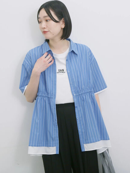 ストライプウエストシャーリングブラウス（ピンク/ブルー/キナリ）｜Samansa Mos2 blue（サマンサモスモス ブルー）通販
