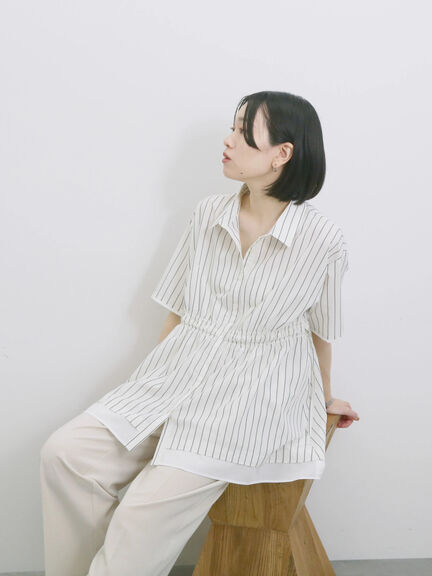 ストライプウエストシャーリングブラウス（ピンク/ブルー/キナリ）｜Samansa Mos2 blue（サマンサモスモス ブルー）通販